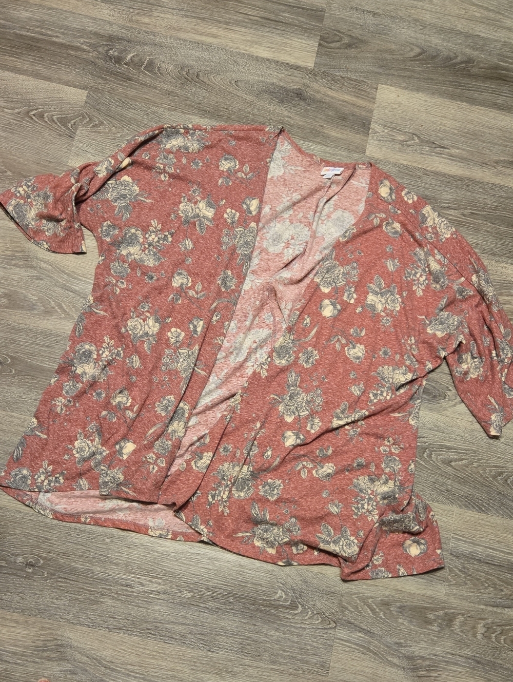Lularoe Mauve And Gray Floral Lindsey Kimono Sz M